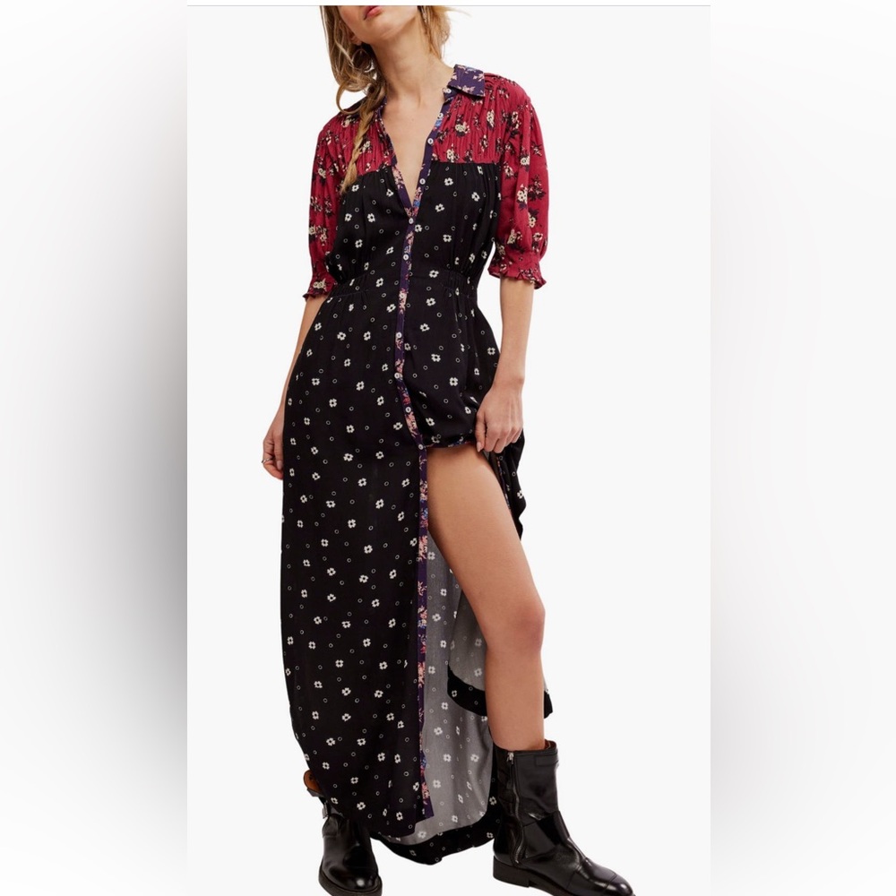 Free People NWT Nora Collared 3/4 Sleeves Button Close Lined Maxi Dress small